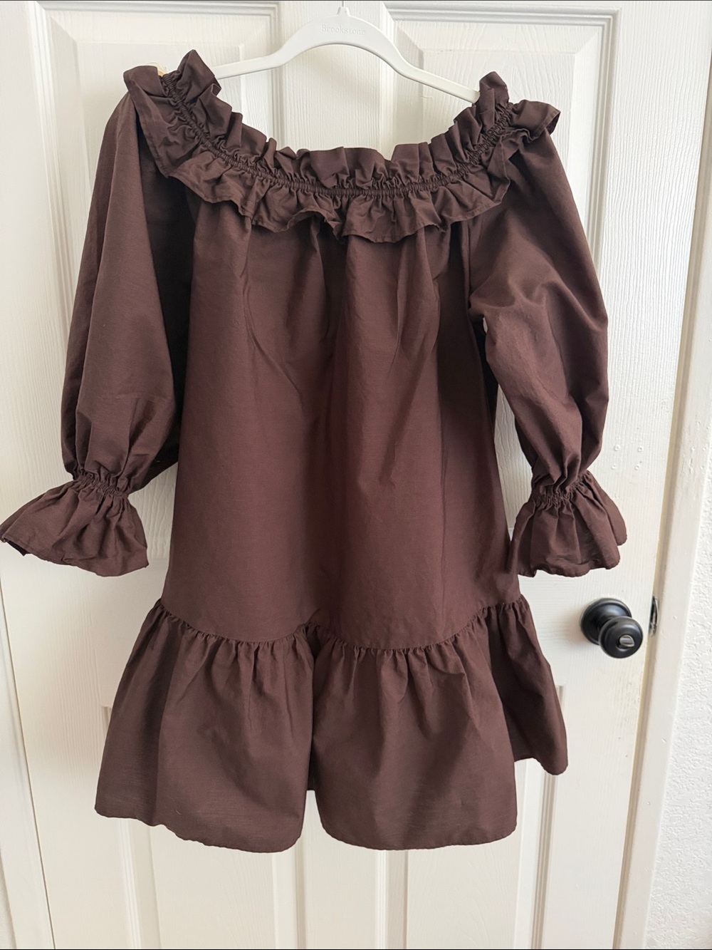 H&M Girls Brown Ruffle Off-Shoulder Dress